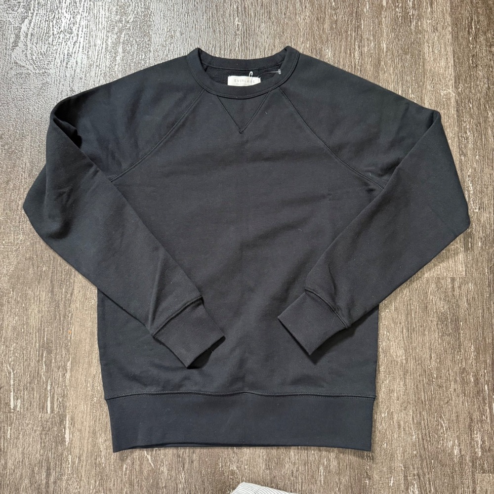 Everlane Sweatshirt Womens XXXS Black French Terry Crewneck Raglan V-Stitch